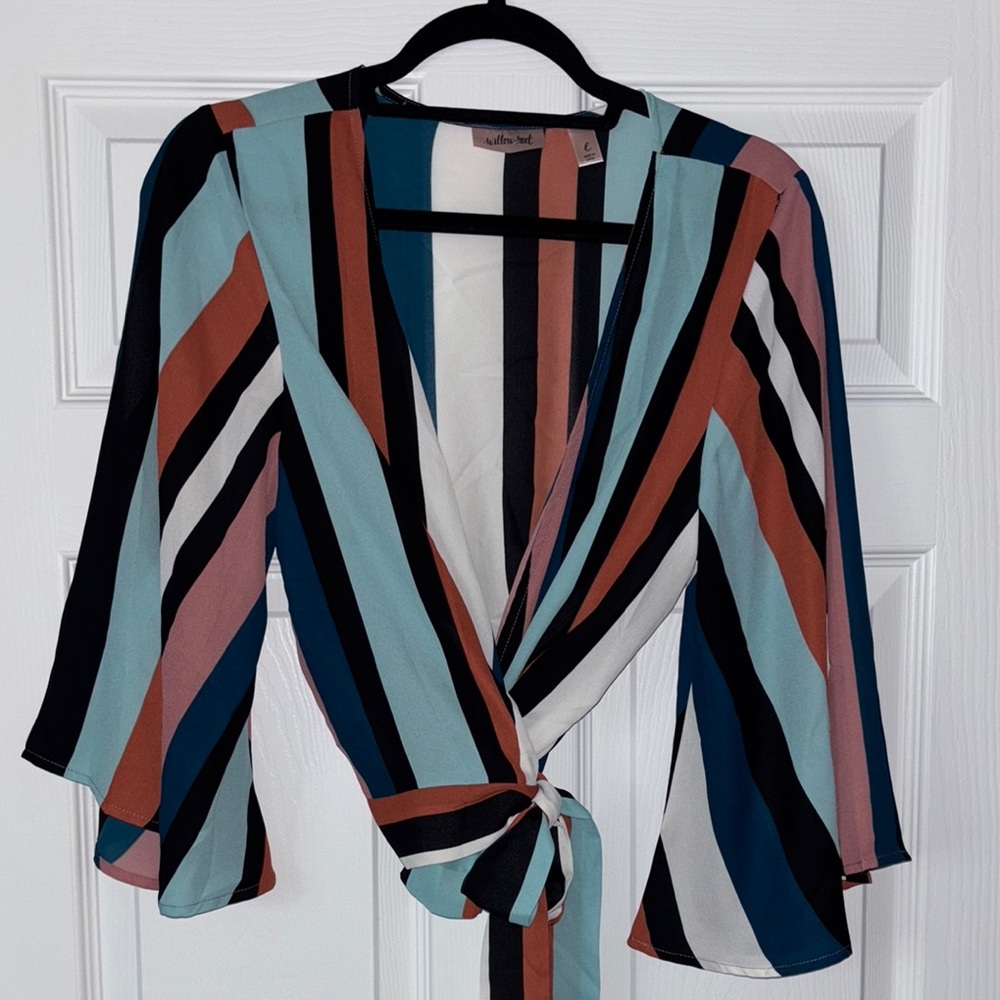 Willow-Root Striped Wrap Top